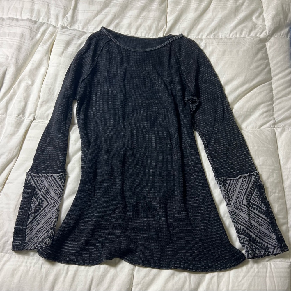 Charcoal black ribbed cotton rayon blend top